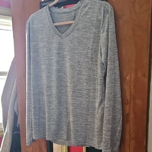 Gray V-Neck Long Sleeve Shirt